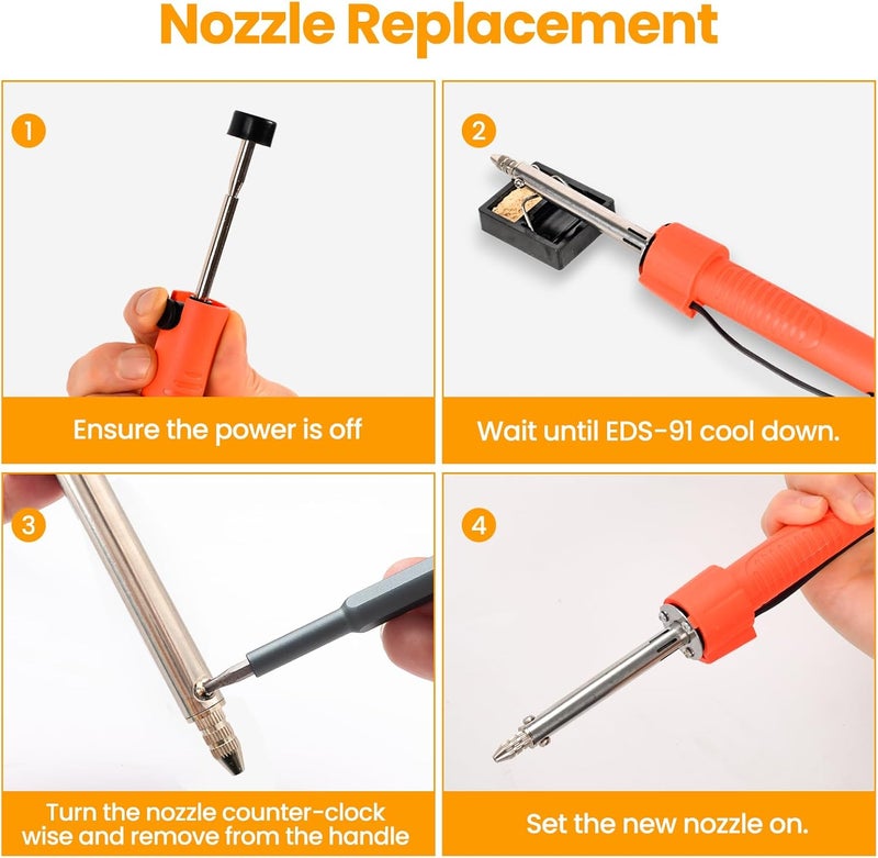 KeenWise 30W Dual-Use Electric Desoldering Gun, Solder Sucker & Iron with Multiple Nozzles, High-Temp Heatproof Handle, Portable Desoldering Tool for Precision Solder Removal (EDS-91) - Image 5